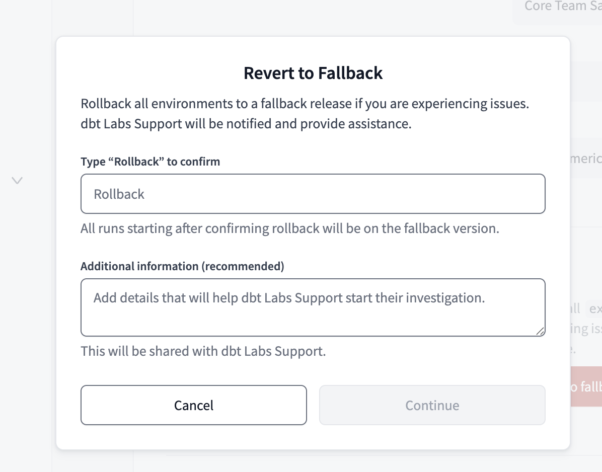 Fallback release track popup in dbt platform Fallback release track popup in dbt platform