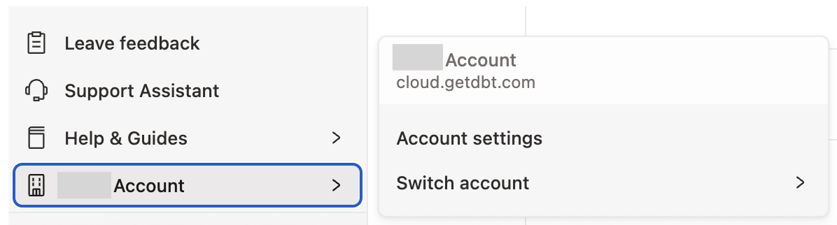 Navigate to account settings in dbt platform.
